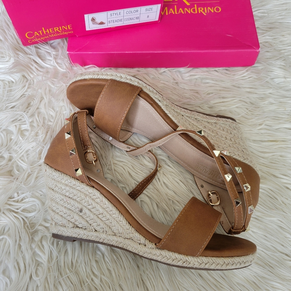 Cognac/gold studded espradille sandals